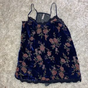 Navy Floral Velvet Tank Top
